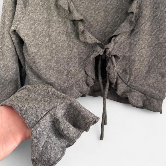Majorelle Revolve Elena Heather Grey Knit Tie Front Cardigan Coquette Ruffle Top - Picture 6 of 8